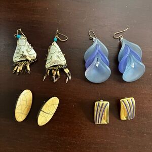 Lot of 4 Pairs of Assorted Earrings Set with Blue and Yellow Accents